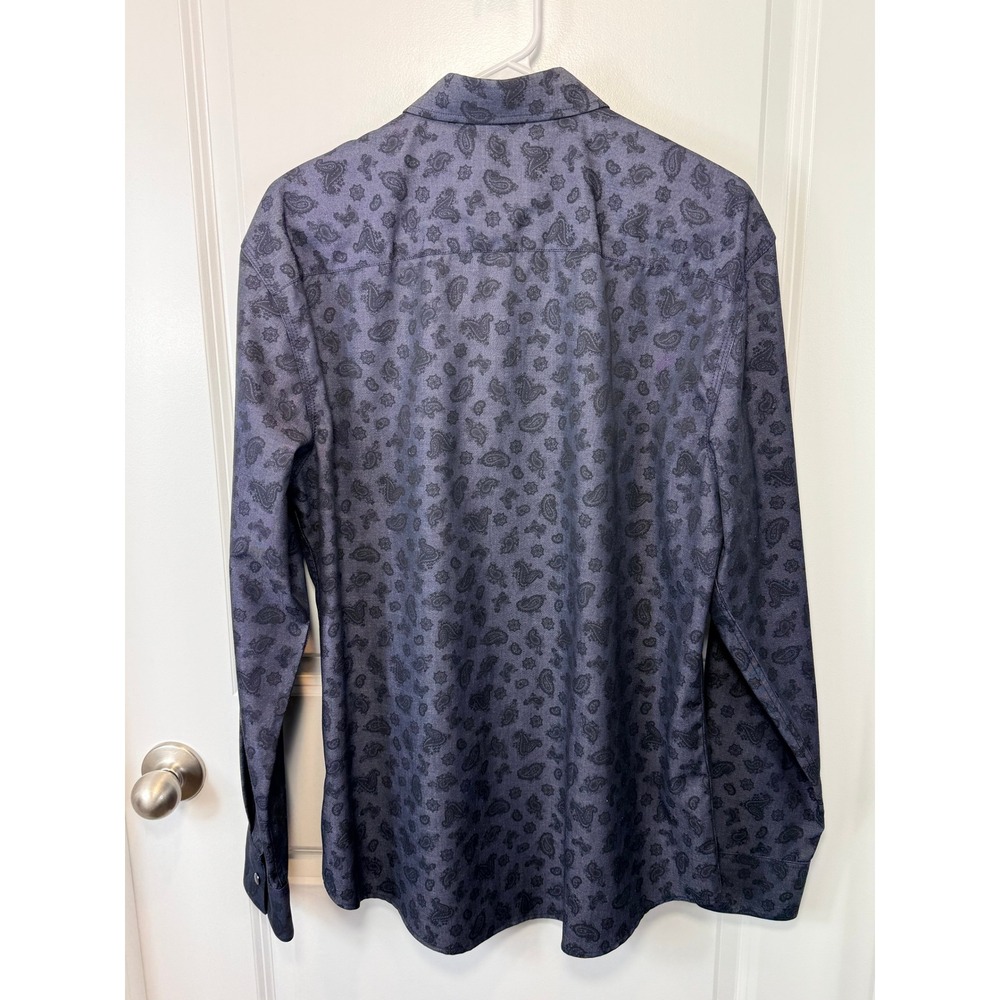 Age of Wisdom Mens Navy‎ Blue Paisley Snap Front Long Sleeve Shirt Large Stretch - Picture 3 of 10